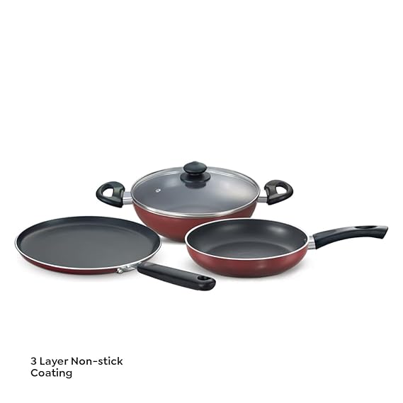 Prestige Omega Deluxe Induction Base Non-Stick Kitchen Set, 3-Pieces-dealsplant