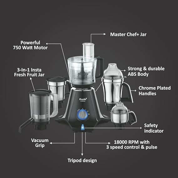 Preethi Zodiac 750W 5 Jars Juicer Mixer Grinder-Mixer Grinder-dealsplant