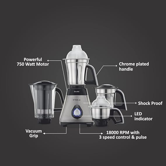 Preethi Steele Supreme MG 208 750W 4 Jars Mixer Grinder-Mixer Grinder-dealsplant