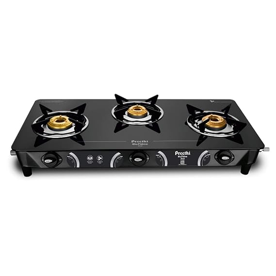 Preethi Zeal 3 Burner Glass Top Gas Stove-GAS STOVE-dealsplant