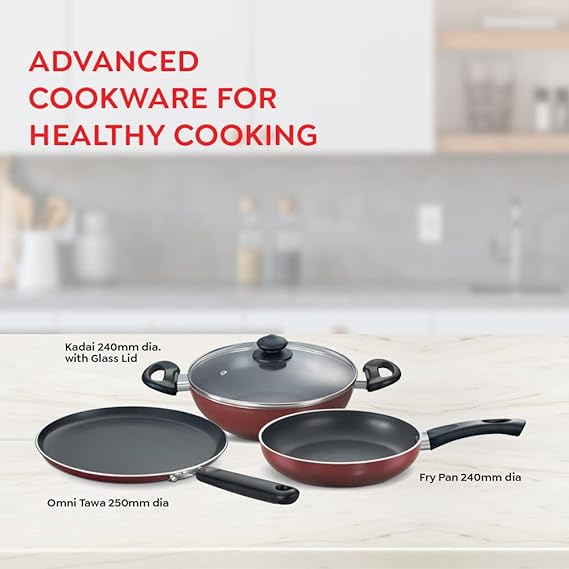 Prestige Omega Deluxe Induction Base Non-Stick Kitchen Set, 3-Pieces
