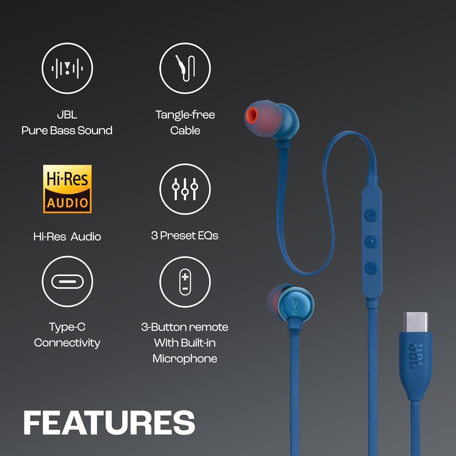 JBL Tune 310 Wired in-Ear Type C Headphones-Ear Headphones-dealsplant