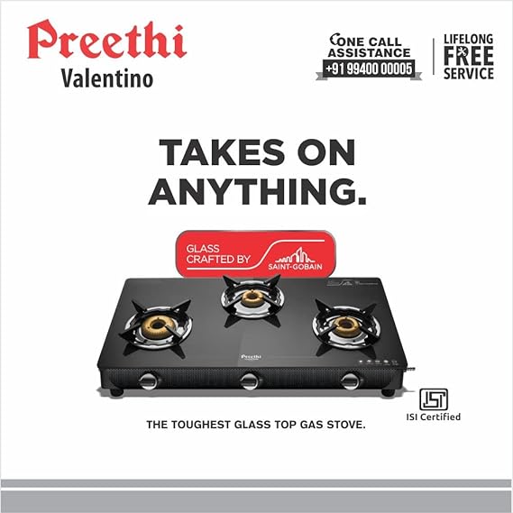 Preethi Valentino Carbon 3 Burner Gas Stove - GTS 121-GAS STOVE-dealsplant