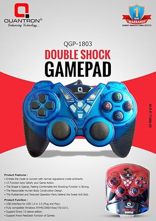 QUANTRON QGP-1803 Wired USB Double Shock Gamepad | Turbo & Auto Modes | Force Feedback | Compatible with Windows XP/7/8/10/11 | Ergonomic Anti-Skid Design [video game] [video game]-dealsplant