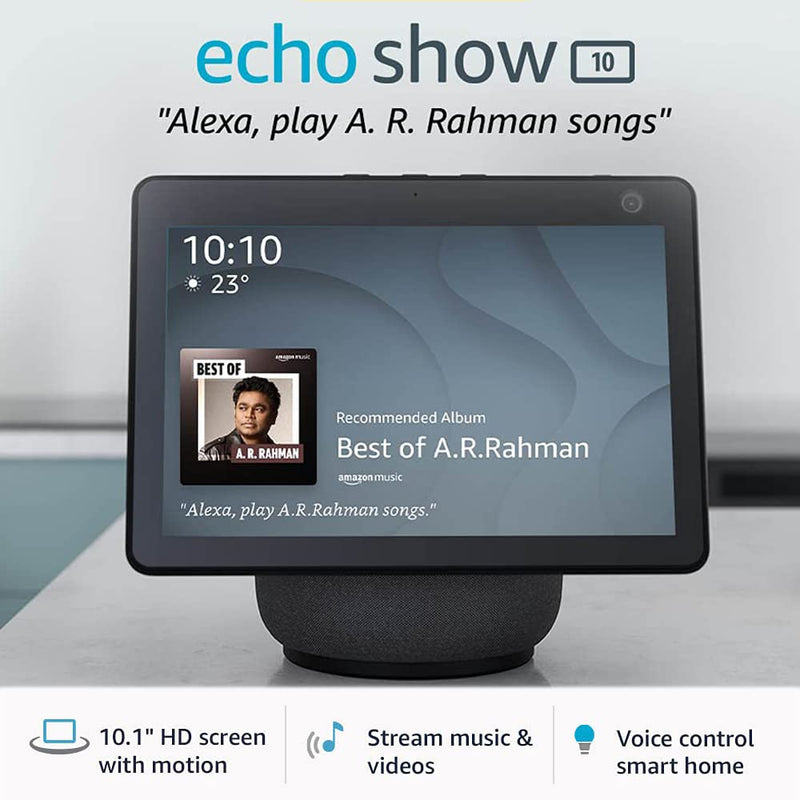 Amazon Echo Show 10- 10.1" HD smart display with motion, premium sound and Alexa (Black) & Get 1 AVITA BULB FREE (WORTH rs-1299) Exclusive for Deals plant customers.-Speaker-dealsplant