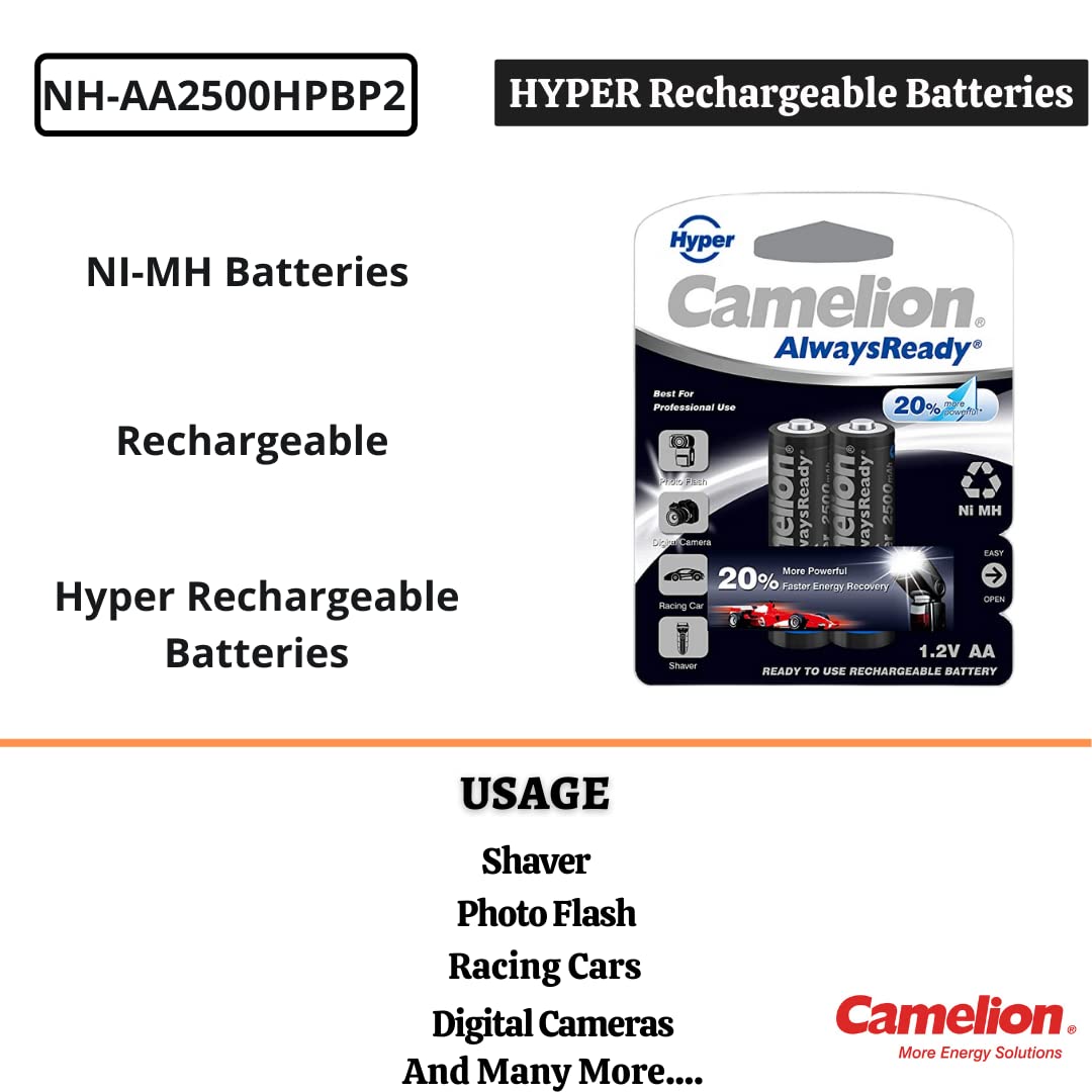 Camelion Hyper Always Ready Rechargeable NH-AA 2500mAh Super Heavy-Duty Batteries (Pack of 2 Batteries)-Battery-dealsplant