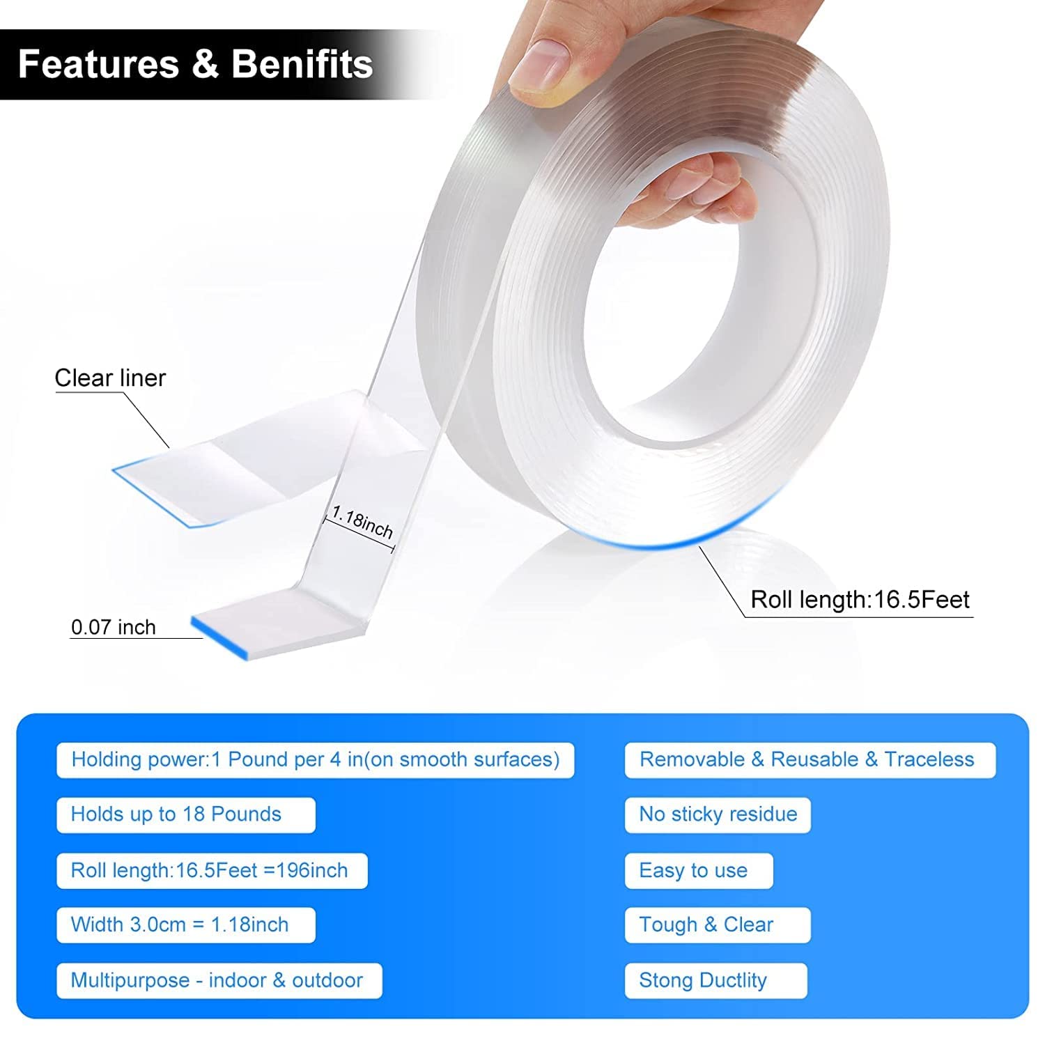 Dealsplant smart Nano Double Sided Tape Heavy Duty, Multipurpose Removable, Reusable Strong Wall Tape-masking tape-dealsplant