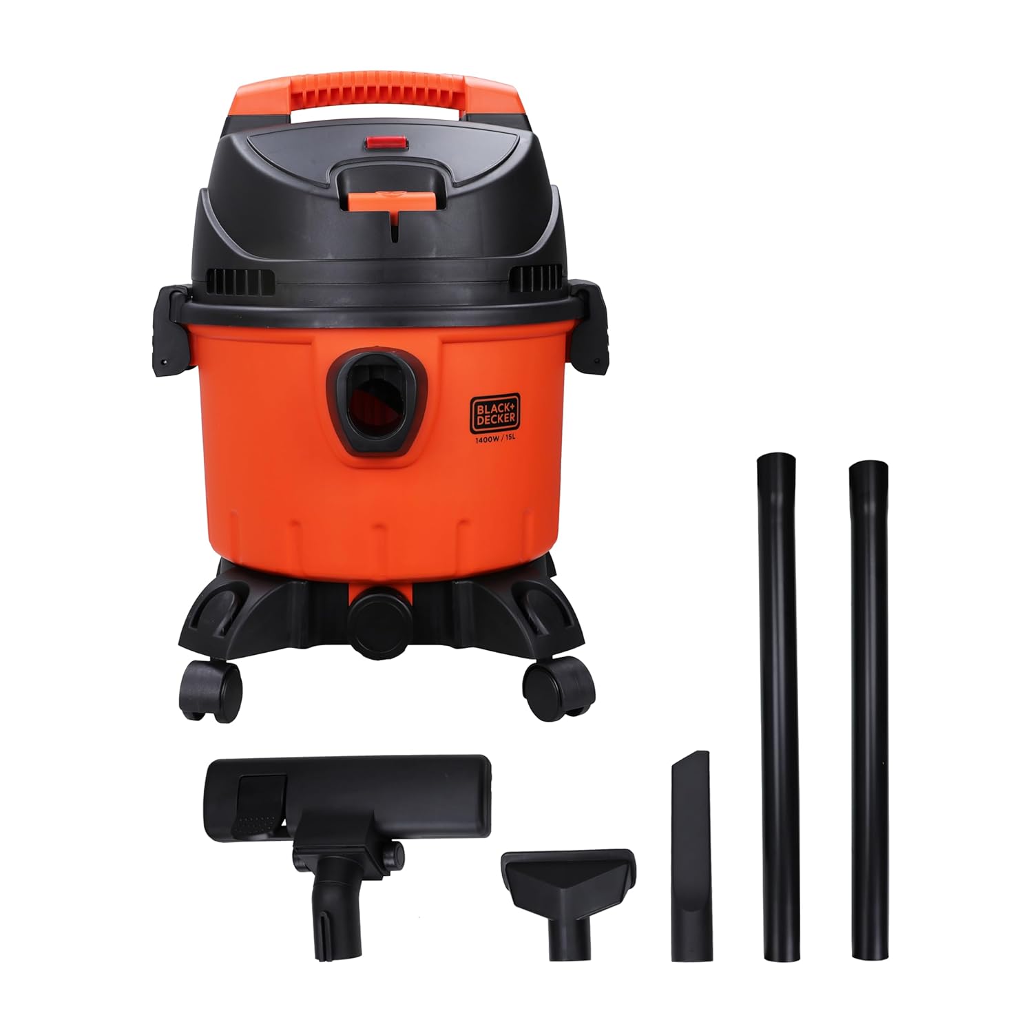 BLACK+DECKER WDBD15 15-Litre, 1400 Watt, 16 KPa High Suction Wet and Dry Vacuum Cleaner and Blower with HEPA Filter and Reusable Dustbag (Red/Grey)