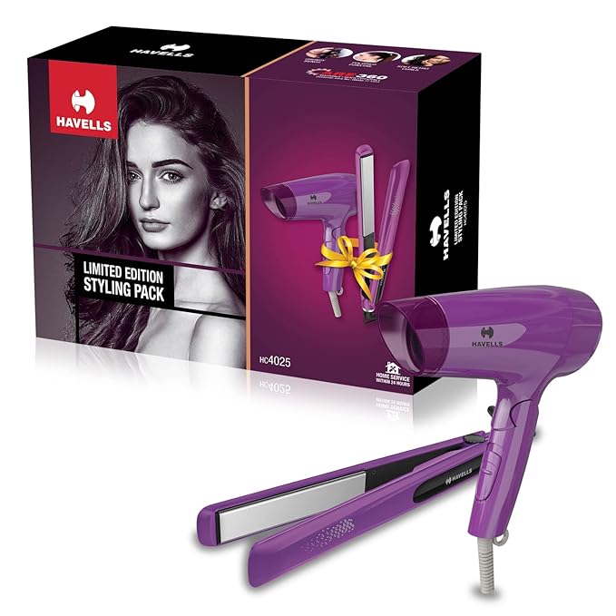 Havells HC4025 Limited Edition Styling Pack Combo (1200 W Dryer + Straightener (Purple)-Trimmer-dealsplant