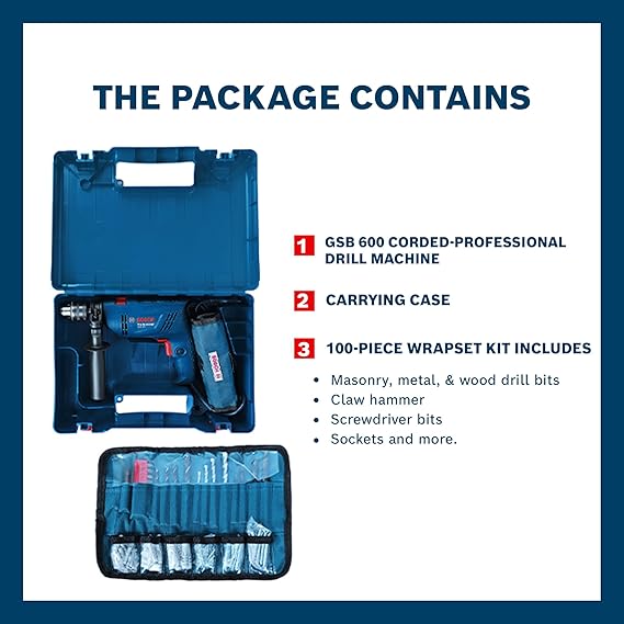 Bosch GSB 600 Corded Electric Impact Drill with Wrap set Kit-Power Tool Kit-dealsplant