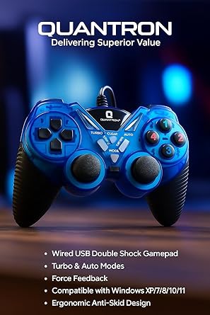 QUANTRON QGP-1803 Wired USB Double Shock Gamepad | Turbo & Auto Modes | Force Feedback | Compatible with Windows XP/7/8/10/11 | Ergonomic Anti-Skid Design [video game] [video game]-dealsplant