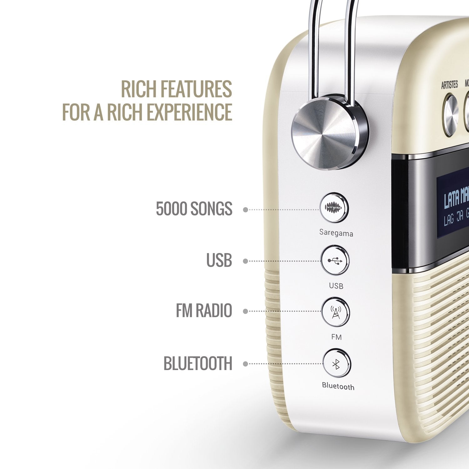 Saregama Carvaan Hindi - Portable Music Player with 5000 Preloaded Songs, FM/BT/AUX (Porcelain White)-dealsplant