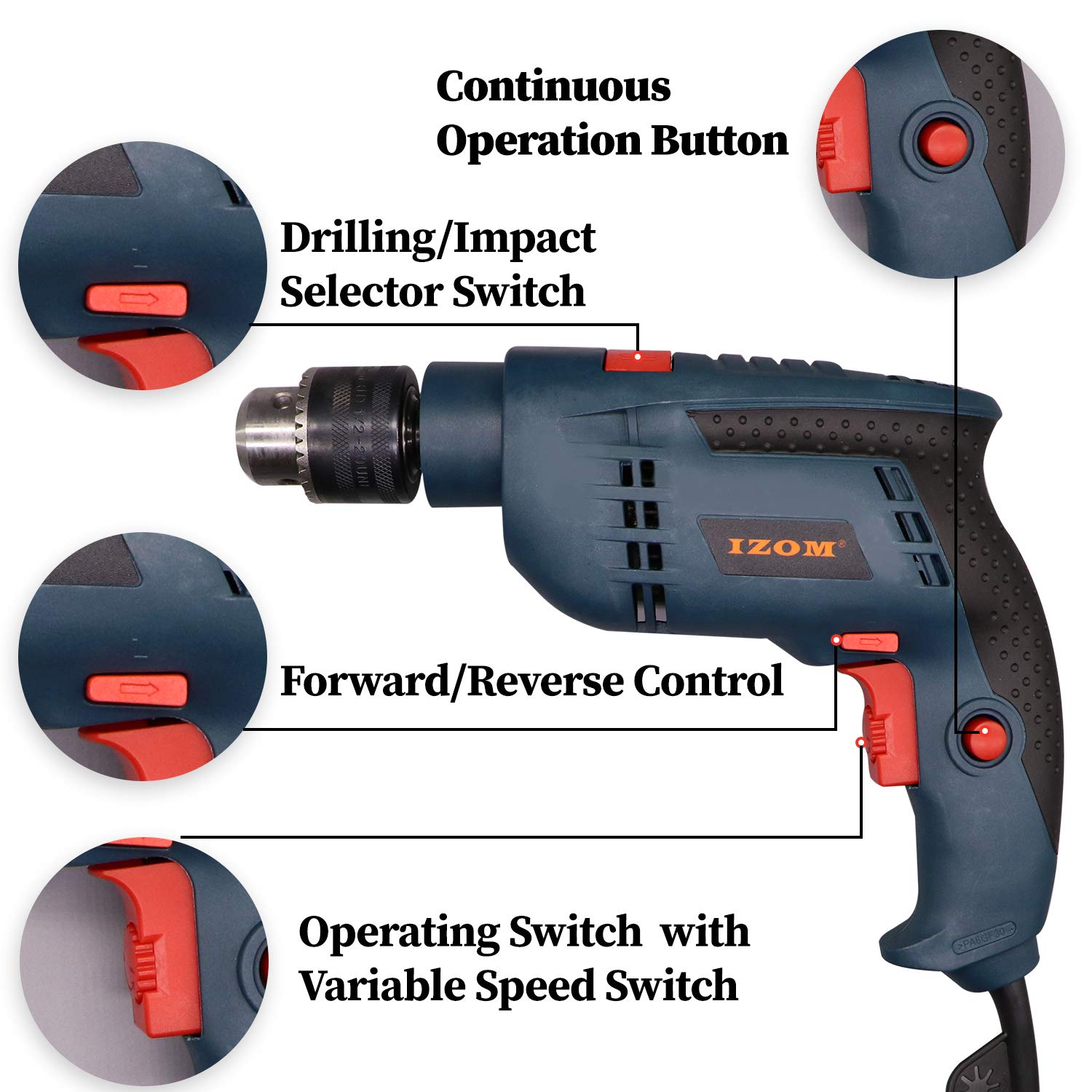 Izom IZ-ED1013 500 W 13 mm Impact Drill-Power Tool Kit-dealsplant