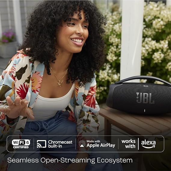 JBL Boombox 3 Wi-Fi, Wireless Portable Bluetooth Speaker, 24H Playtime, Deepest Bass, Built-in Powerbank, Wi-Fi with AirPlay, Alexa Multi-Room, Chromecast built-in™, PartyBoost, IP67, App (Black)-Bluetooth Speakers-dealsplant