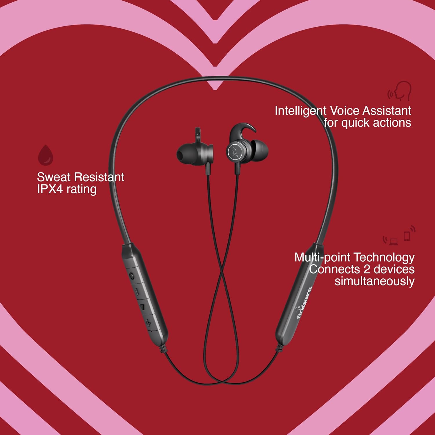 FINGERS FC-Bassitica Wireless in-Ear Bluetooth Neckband Earphones with 50-Hour Playtime, 6 Unique Music Modes, Mic with Surround Noise Cancellation SNC™ Technology-Earphones-dealsplant