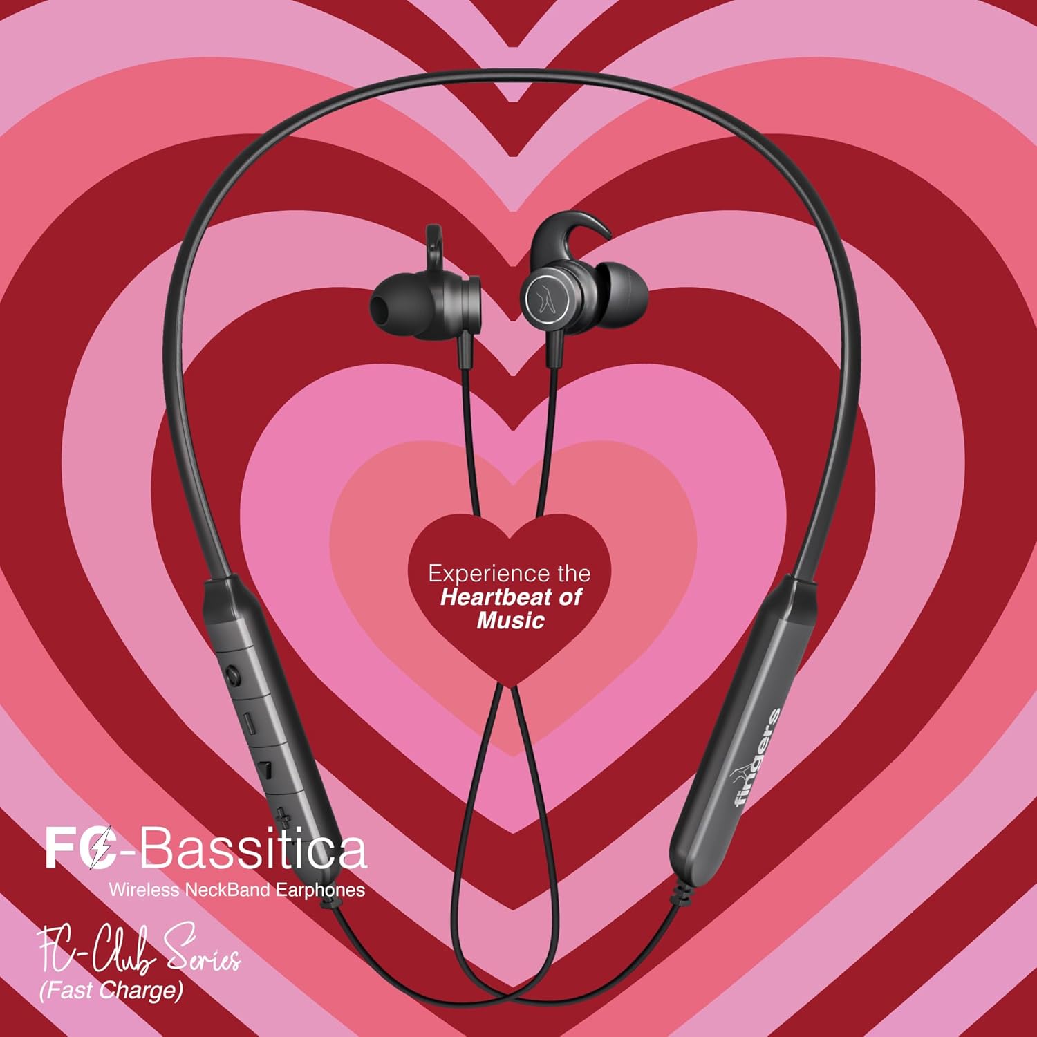 FINGERS FC-Bassitica Wireless in-Ear Bluetooth Neckband Earphones with 50-Hour Playtime, 6 Unique Music Modes, Mic with Surround Noise Cancellation SNC™ Technology-Earphones-dealsplant