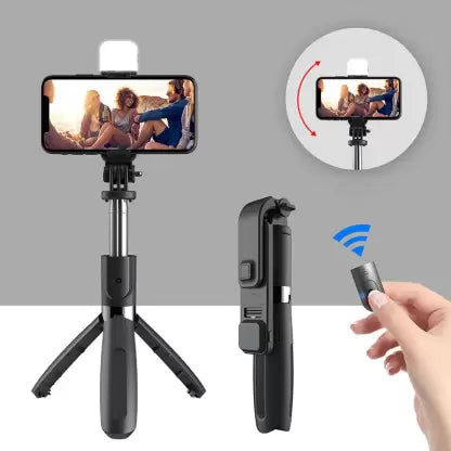 Dealsplant selfie stick with LED light , Bluetooth wireless tripod (Random colour)ts Up to 500 g)-Selfie Sticks-dealsplant