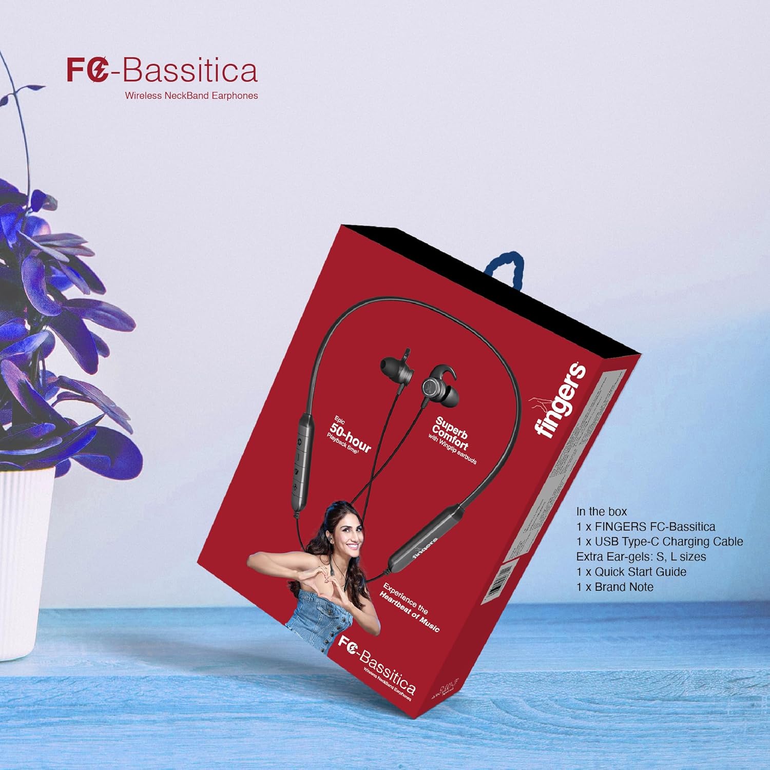 FINGERS FC-Bassitica Wireless in-Ear Bluetooth Neckband Earphones with 50-Hour Playtime, 6 Unique Music Modes, Mic with Surround Noise Cancellation SNC™ Technology-Earphones-dealsplant