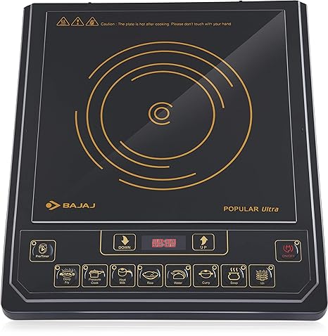 Bajaj Popular Ultra 1400W Induction Cooktop with Pan Sensor and Voltage Pro Technology, Black, Radiant-dinning-dealsplant