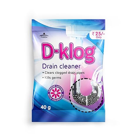 Pidilite D-Klog Drain Cleaner Powder (40g x 5 Units), Removes Clogs, Blockages in Washbasin, Septic Tank, Sinks, Pipes within 30 mins. Drain expert | Sink cleaner| Toilet Cleaner-bath filler-dealsplant