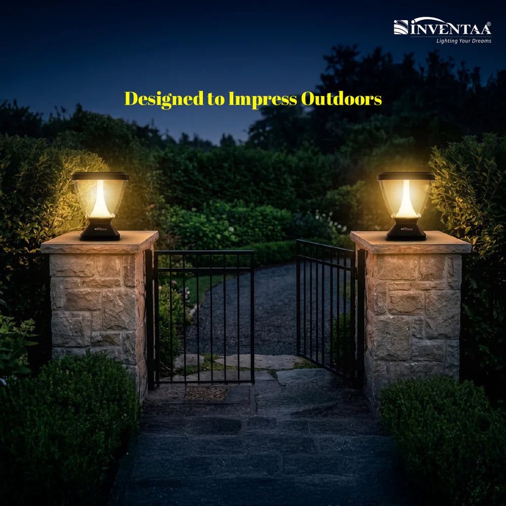 Inventaa Zenia Sky 12W Outdoor Gate Pillar Light | 3-in-1 LED (Cool, Warm & Neutral White) | Weatherproof Post Top Mount