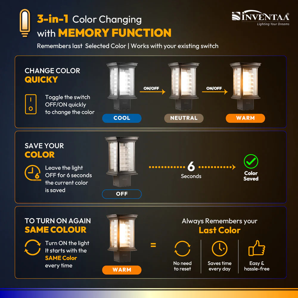 Inventaa Athena 18W Outdoor Gate Post Light — 3-in-1 LED (Cool, Warm & Neutral White)-Outdoor Lighting-dealsplant