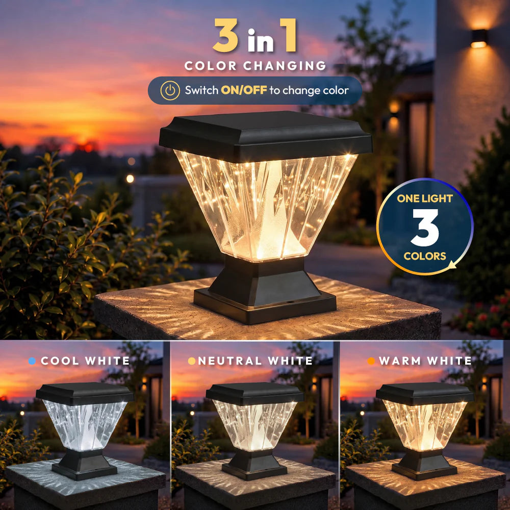 Inventaa Chiti Sky 12W Outdoor Gate Pillar Light | 3-in-1 LED (Cool, Warm & Neutral White) | Weatherproof Post Top Mount