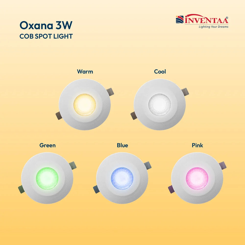 INVENTAA Oxana 3W COB LED Spotlight – Recessed, IP20, Multi-Colour