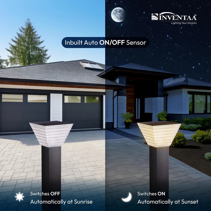 INVENTAA Villa Solar Bollard Light – LED Solar Outdoor Garden & Pathway Light | 1ft 1.5ft 2ft