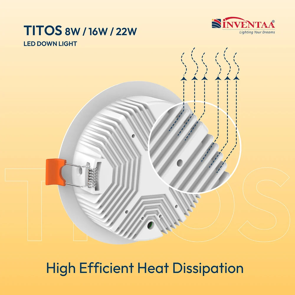 INVENTAA Titos LED Recessed Down Light – Round, IP20, 8W/15W/22W-Indoor Lighting-dealsplant