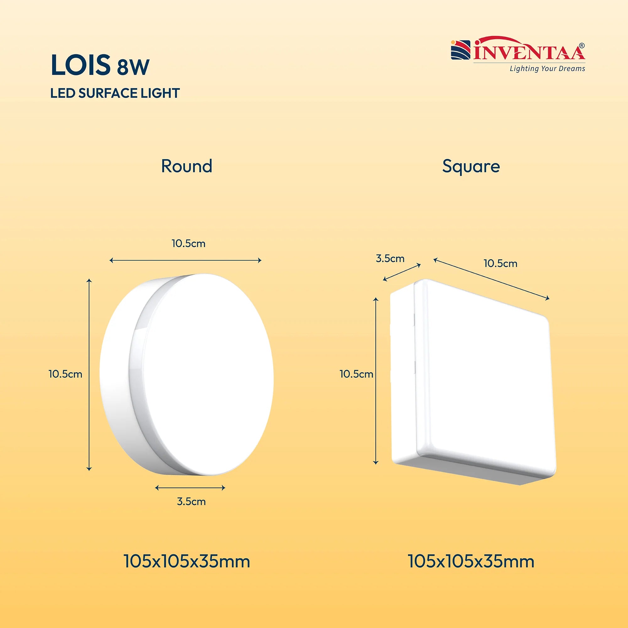 INVENTAA Lois LED Surface Light – Square, IP20, 8W/15W/22W-Indoor Lighting-dealsplant