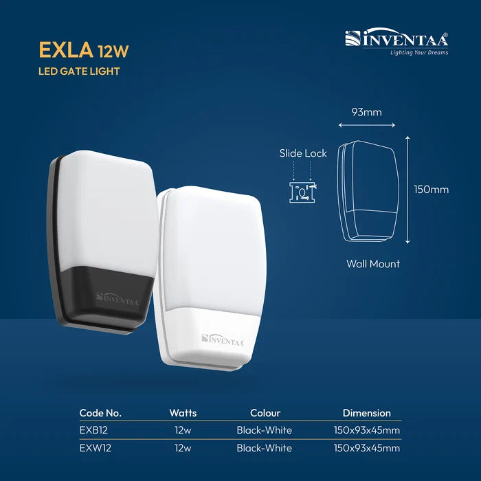INVENTAA Exla LED Bulkhead Light – 12W & 20W Outdoor Wall Light
