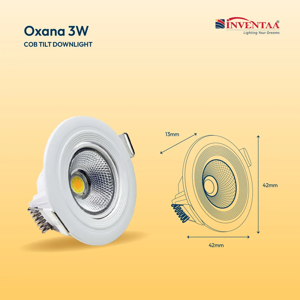 INVENTAA Oxana 3W Tilt COB LED Downlight – Adjustable, IP20, Multi-Colour