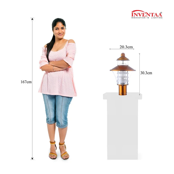 Inventaa Viva 12W LED Gate Pillar Light — 5 Finish Options, Antique-Inspired Outdoor Entrance Light with 1-Year Warranty