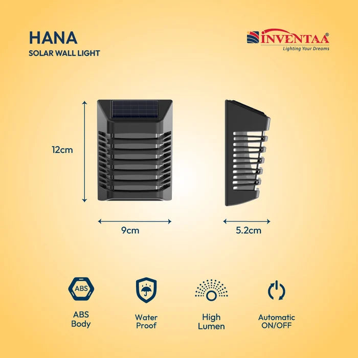 INVENTAA Hana Solar Wall Lamp – Bright LED Solar Wall Lantern for Outdoor Lighting