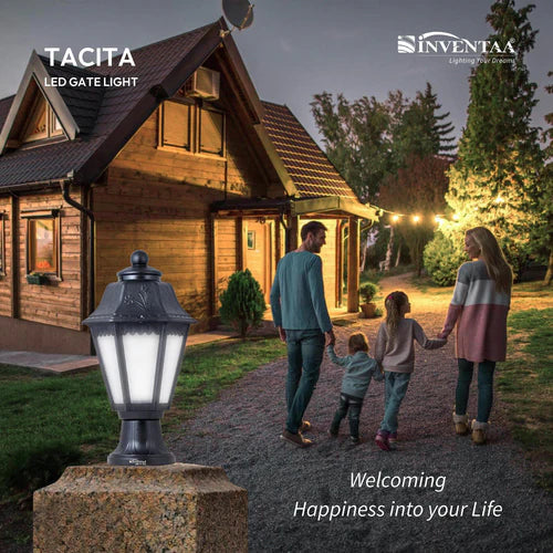 Inventaa Tacita Modern 12W Outdoor Gate Light | 3-in-1 LED (Cool, Warm & Neutral White) | Weatherproof Post Top Mount