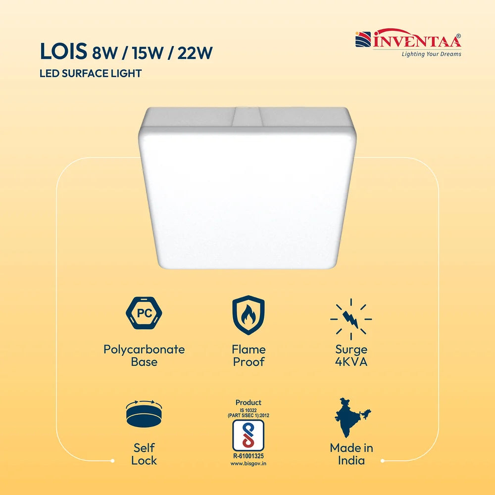 INVENTAA Lois LED Surface Light – Square, IP20, 8W/15W/22W-Indoor Lighting-dealsplant
