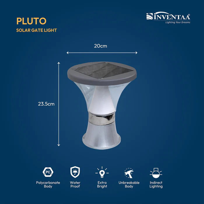 INVENTAA Pluto Solar Gate Light - Premium LED Solar Gate Lamps for Outdoor Pillars