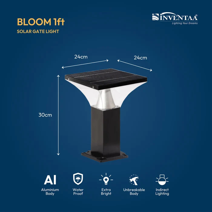 INVENTAA Bloom Solar Bollard Light – LED Solar Outdoor Garden & Pathway Light | 1ft 1.5ft 2ft