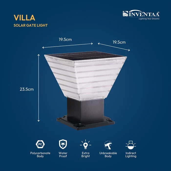INVENTAA Villa Solar Gate Light – LED Solar Outdoor Gate & Pillar Light