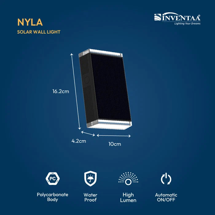 INVENTAA Nyla Solar Outdoor Wall Light – LED Solar Powered Wall Light for Outdoor Use