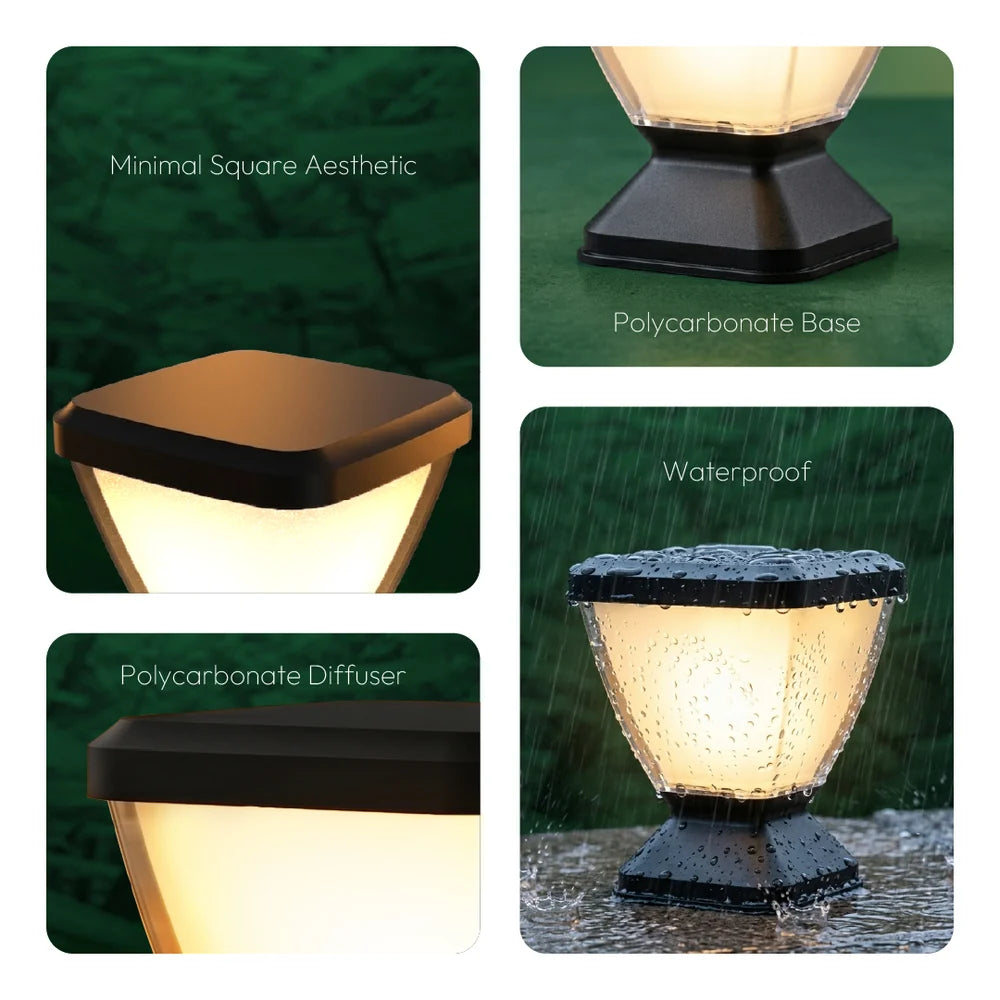 Inventaa Zenia Pro 12W Outdoor Gate Pillar Light | 3-in-1 LED (Cool, Warm & Neutral White) | Weatherproof Post Top Mount