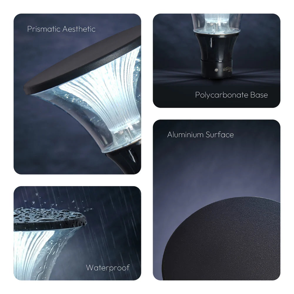 Inventaa Prisma 12W Outdoor Gate Pillar Light | 3-in-1 LED (Cool, Warm & Neutral White) | Weatherproof Post Top Mount