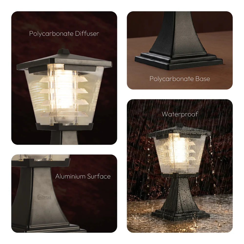 Inventaa Mini Glasis 12W Fancy Outdoor Gate Light | 3-in-1 LED (Cool, Warm & Neutral White) | Weatherproof Post Top Mount