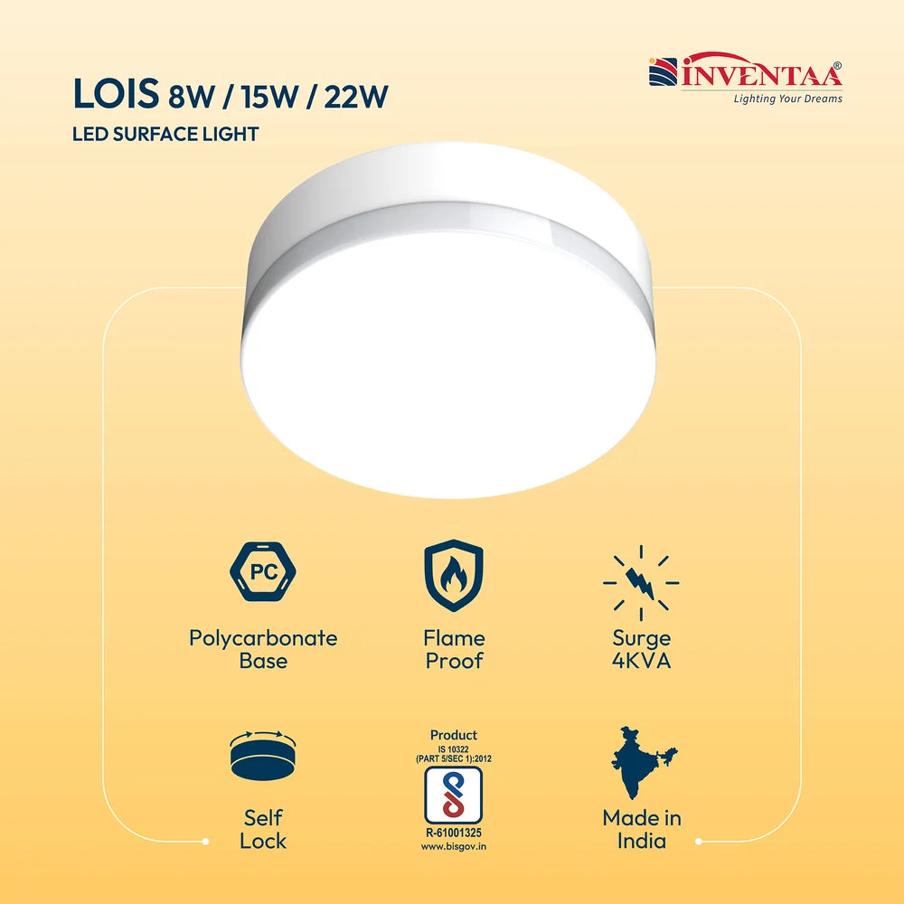 INVENTAA Lois LED Surface Light – Round, IP20, 8W/15W/22W-Indoor Lighting-dealsplant