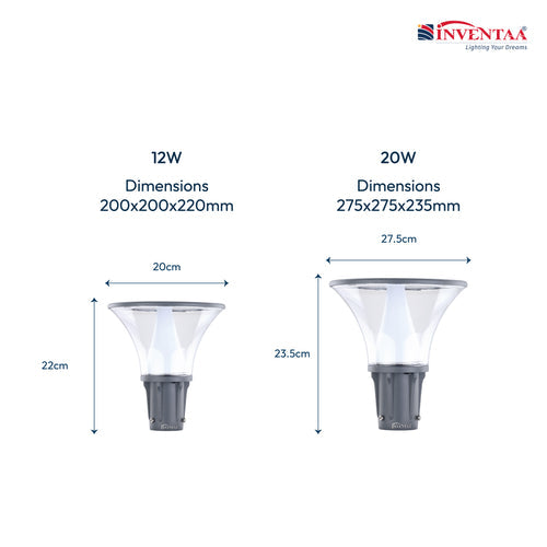 Inventaa Felisa LED Gate Column Light — 12W & 20W, Modern Entrance Pillar Light with 1-Year Warranty