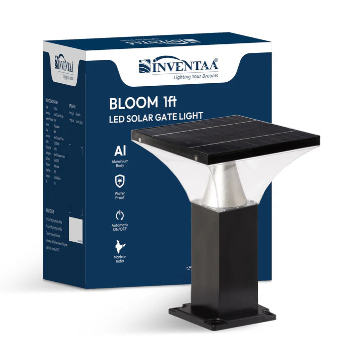 INVENTAA Bloom Solar Bollard Light – LED Solar Outdoor Garden & Pathway Light | 1ft 1.5ft 2ft