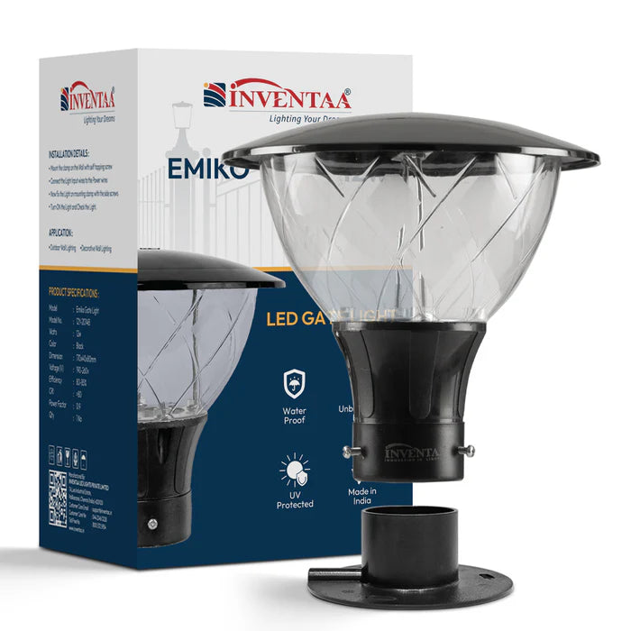 Inventaa Emiko LED Gate Pillar Light — IP65 Weatherproof, Outdoor Boundary Wall Light (Without Bulb)