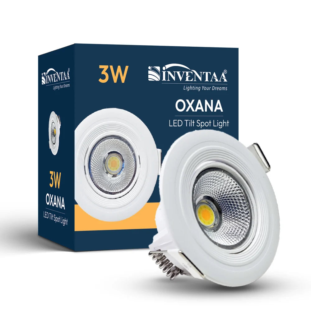 INVENTAA Oxana 3W Tilt COB LED Downlight – Adjustable, IP20, Multi-Colour