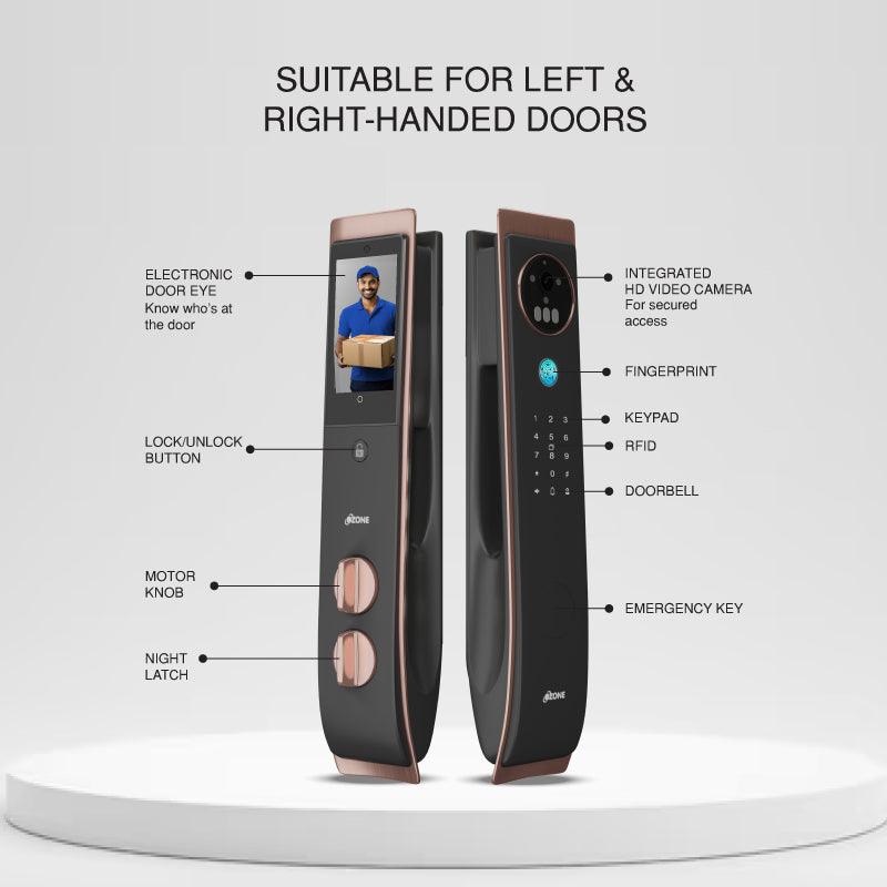 Ozone 3D Facial and Palm Recognition Smart Door Lock with 6-way access | Door Thickness: 45-120 mm-Internet Security-dealsplant